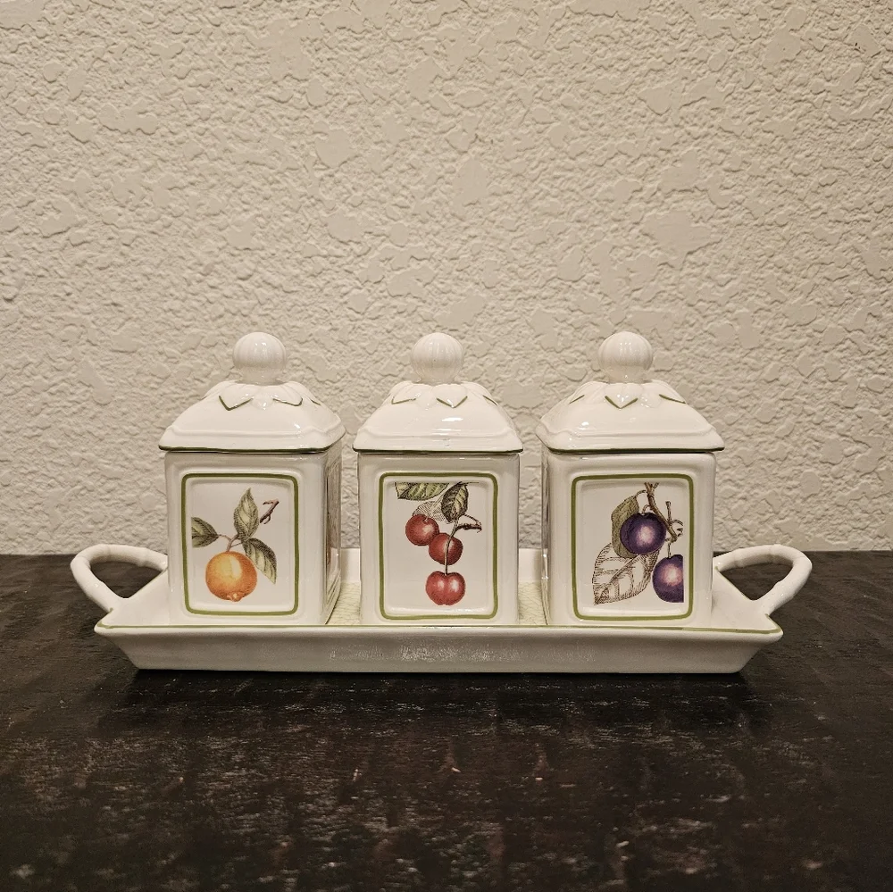 Cascara Charm by Villeroy & Boch Ceramic Pot Jam Jars Set & Tray - Picture 6 of 16